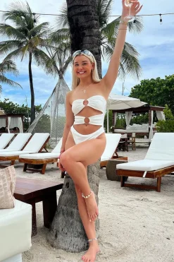 Rebellious Fashion White Cut Out Ring Detail Swimsuit - Azalea