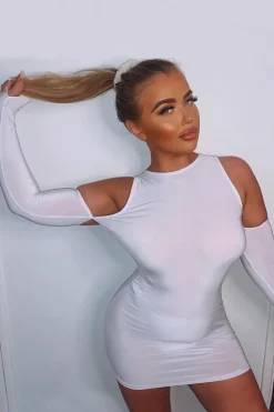 Rebellious Fashion White Cut Out Shoulders Mini Dress - Gina