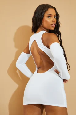 Rebellious Fashion White Cut Out Shoulders Mini Dress - Gina