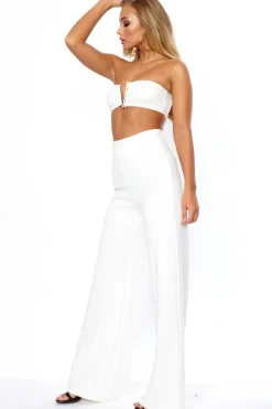Rebellious Fashion White Deep Plunge Metal V Boobtube - Karolynn