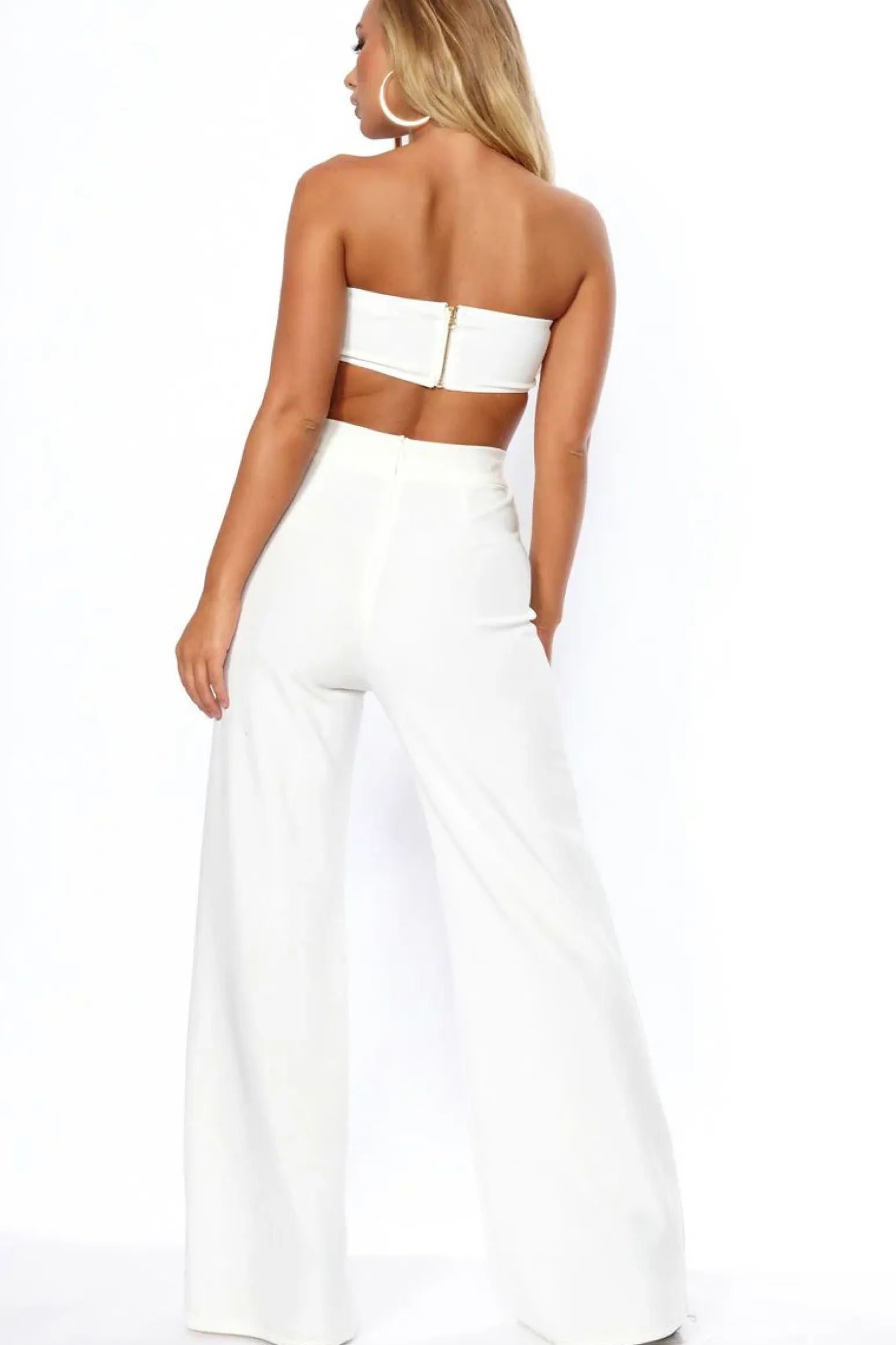Rebellious Fashion White Deep Plunge Metal V Boobtube - Karolynn