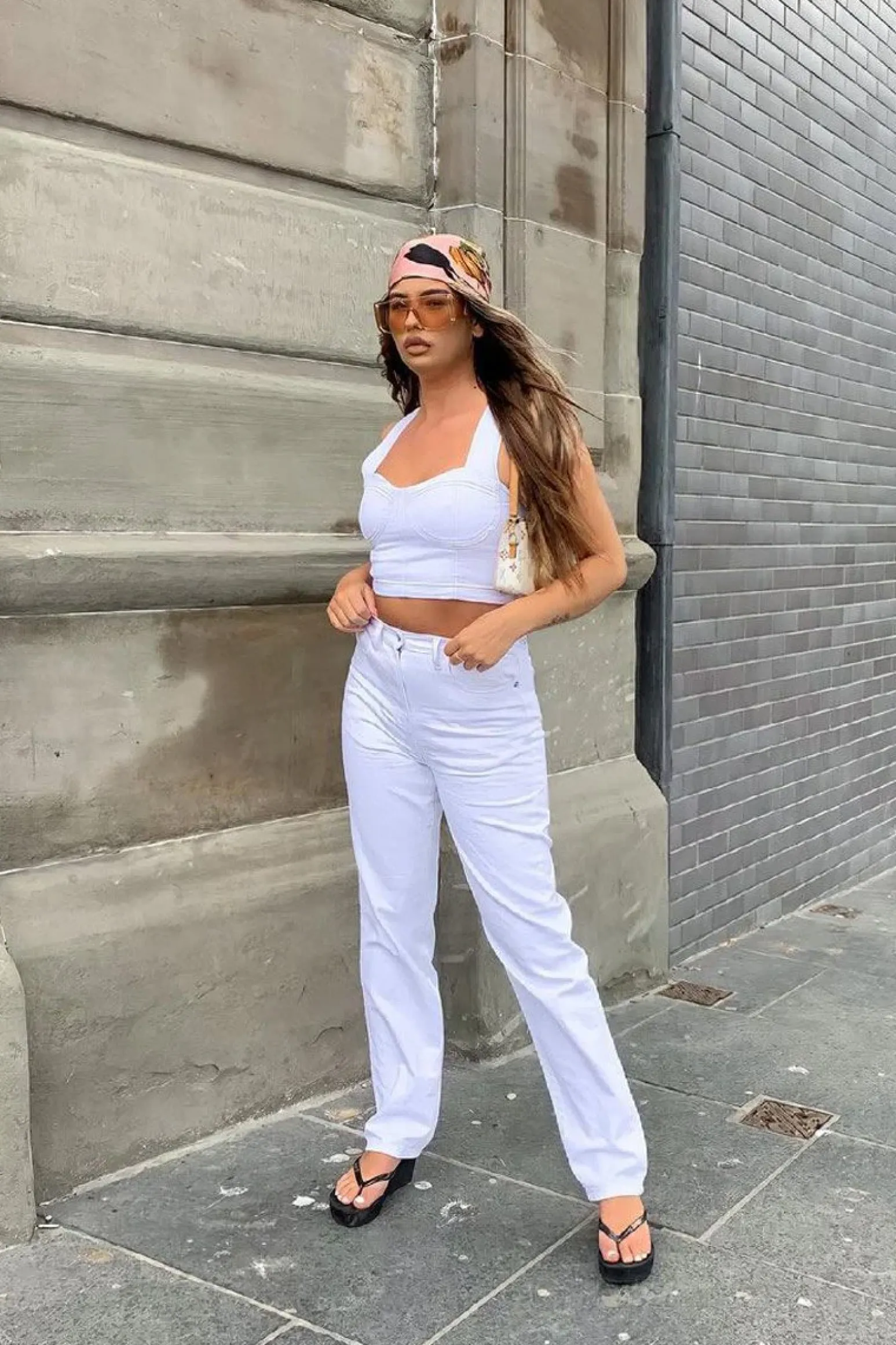 Rebellious Fashion White Denim Extra Long Straight Leg Jeans - Blaise