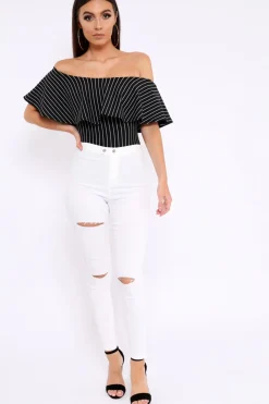 Rebellious Fashion White Denim High Waist Distressed Jeans - Demmy