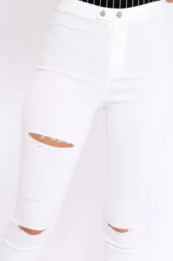 Rebellious Fashion White Denim High Waist Distressed Jeans - Demmy