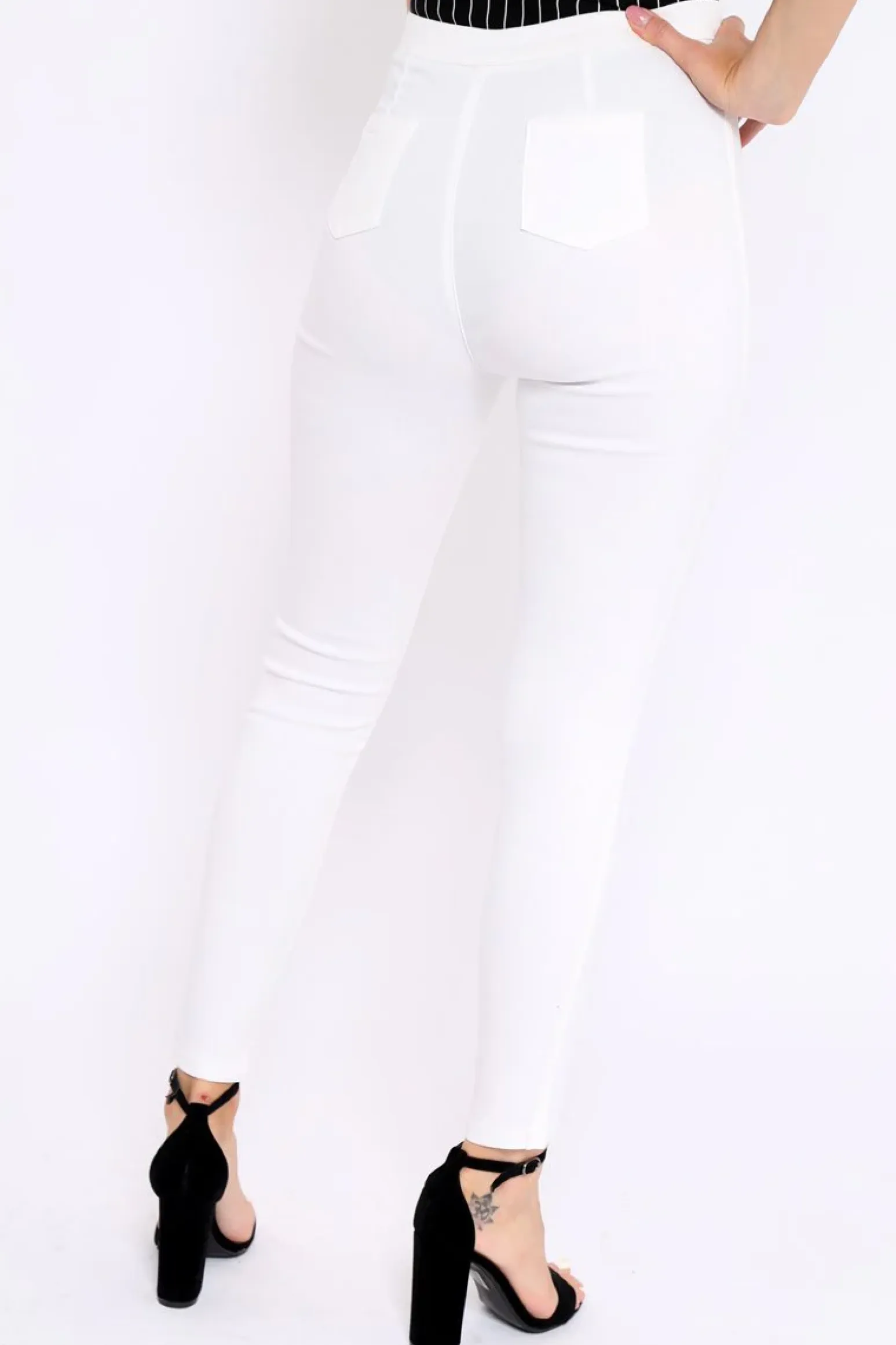 Rebellious Fashion White Denim High Waist Distressed Jeans - Demmy