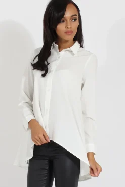 Rebellious Fashion White Dipped Hem Shirt - Paloma