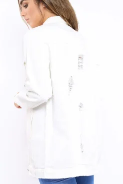 Rebellious Fashion White Distressed Denim Jacket - Saima