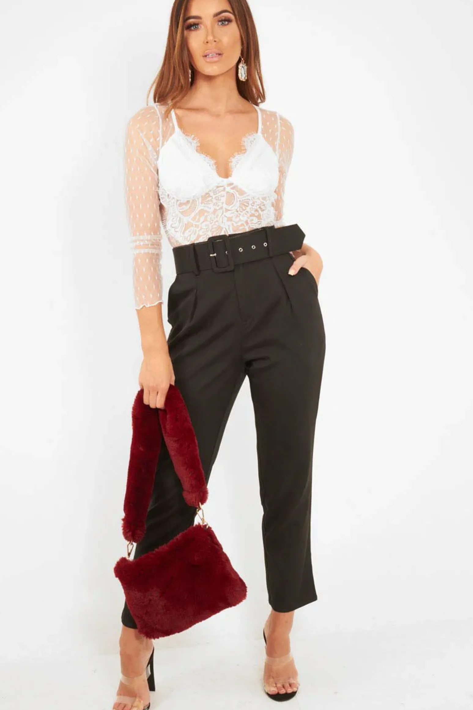 Rebellious Fashion White Dobby Mesh Low Cut Bodysuit - Tamara