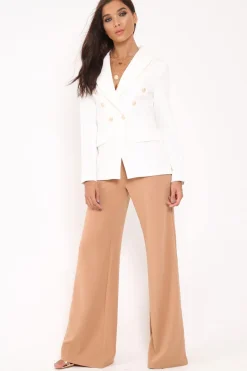 Rebellious Fashion White Double Gold Button Blazer - Meka