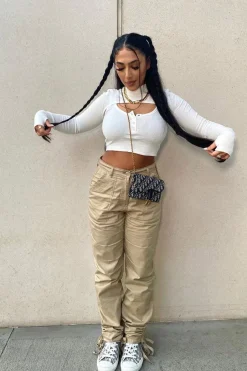 Rebellious Fashion White Double Layer High Neck Crop Top - Mahani