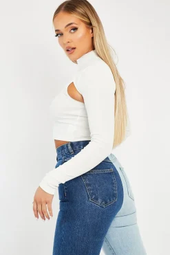 Rebellious Fashion White Double Layer High Neck Crop Top - Mahani