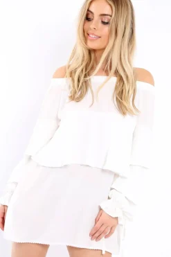 Rebellious Fashion White Dress With Frills - Arabellah