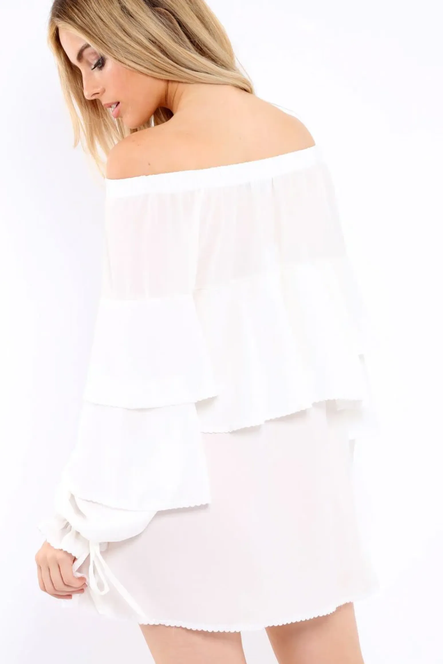 Rebellious Fashion White Dress With Frills - Arabellah