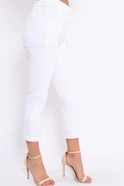 Rebellious Fashion White Elasticated Tie Waist Joggers - Cerena