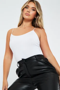Rebellious Fashion White Embellished Straps Bodysuit - Oshah