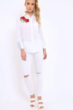 Rebellious Fashion White Embroidered Bell Sleeve Shirt - Tamra