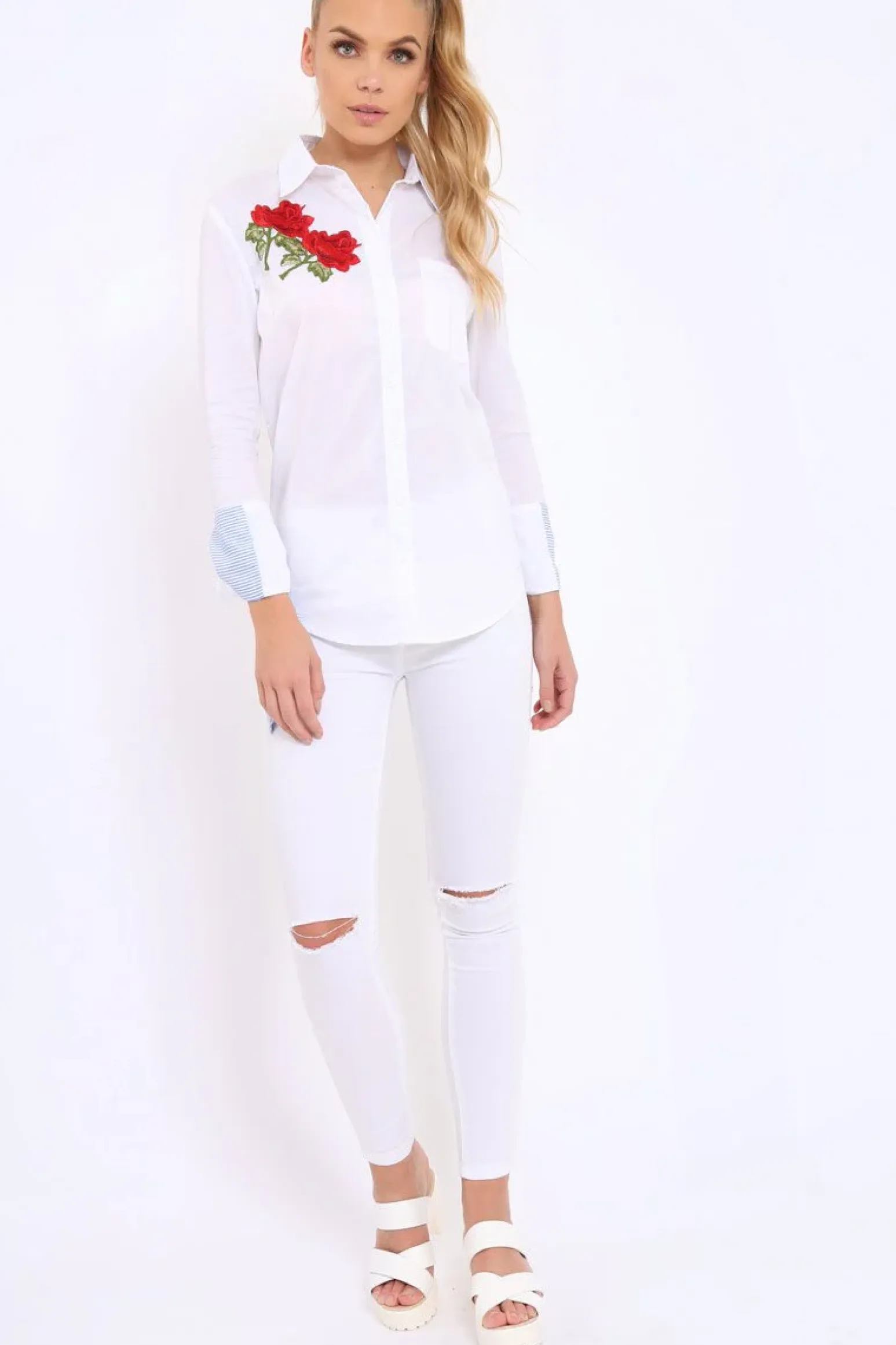 Rebellious Fashion White Embroidered Bell Sleeve Shirt - Tamra