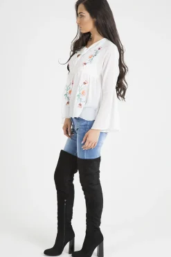 Rebellious Fashion White Embroidered Bell Sleeve Blouse - Felicia