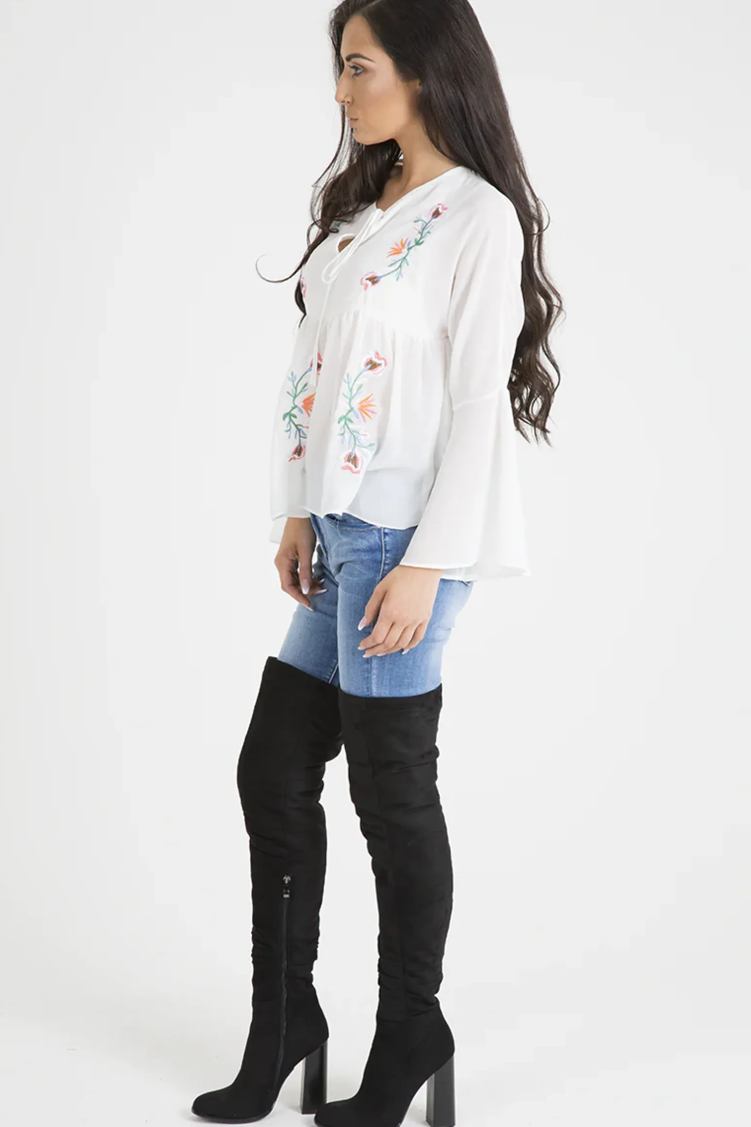 Rebellious Fashion White Embroidered Bell Sleeve Blouse - Felicia
