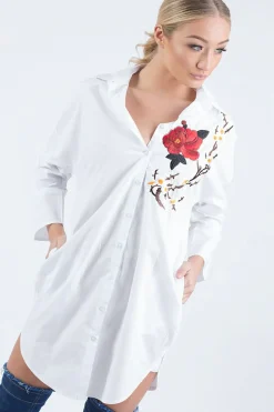 Rebellious Fashion White Embroidered Oversized Shirt - Kate