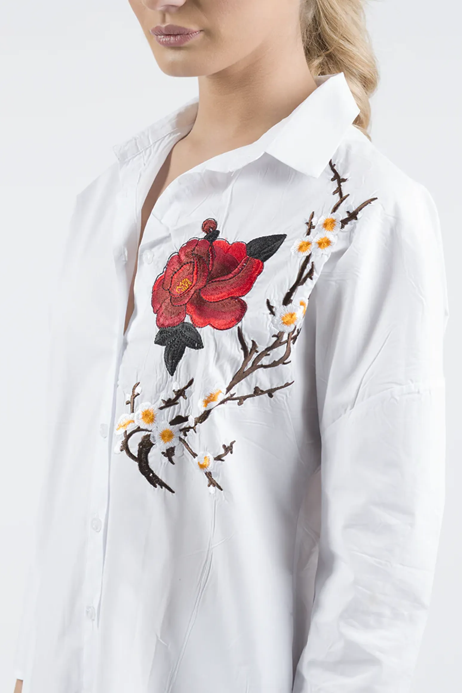 Rebellious Fashion White Embroidered Oversized Shirt - Kate