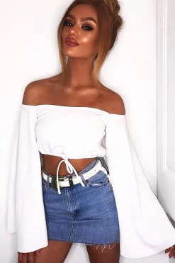 Rebellious Fashion White Extreme Flared Sleeved Crop Top - Dalis