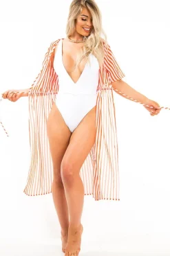 Rebellious Fashion White Extreme Plunge Belted Swimsuit - Elvi