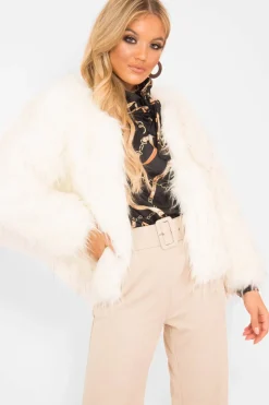 Rebellious Fashion White Faux Fur Coat - Livy