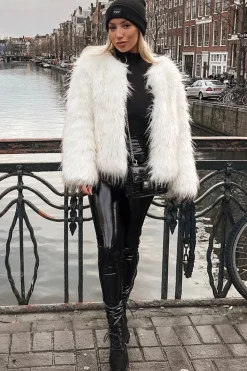 Rebellious Fashion White Faux Fur Coat - Livy