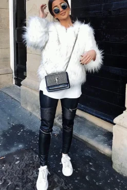 Rebellious Fashion White Faux Fur Coat - Livy