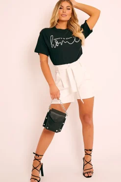 Rebellious Fashion White Faux Leather Belted Shorts - Riyanna