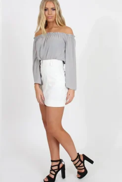 Rebellious Fashion White Faux Leather Mini Skirt - Paige