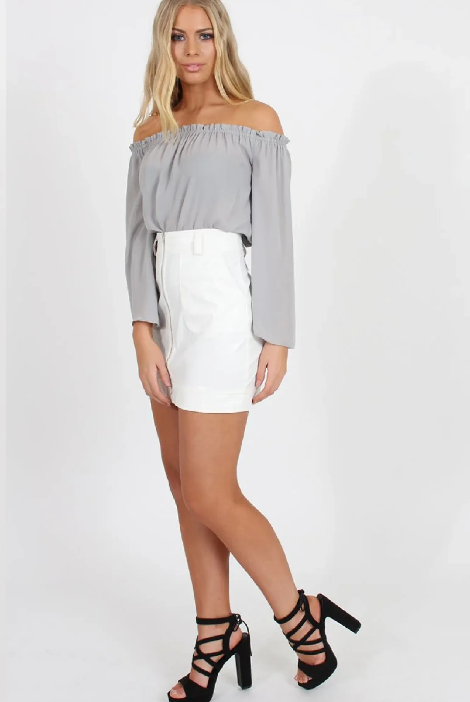Rebellious Fashion White Faux Leather Mini Skirt - Paige
