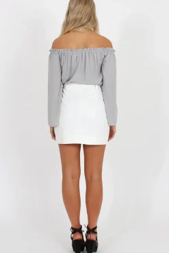 Rebellious Fashion White Faux Leather Mini Skirt - Paige