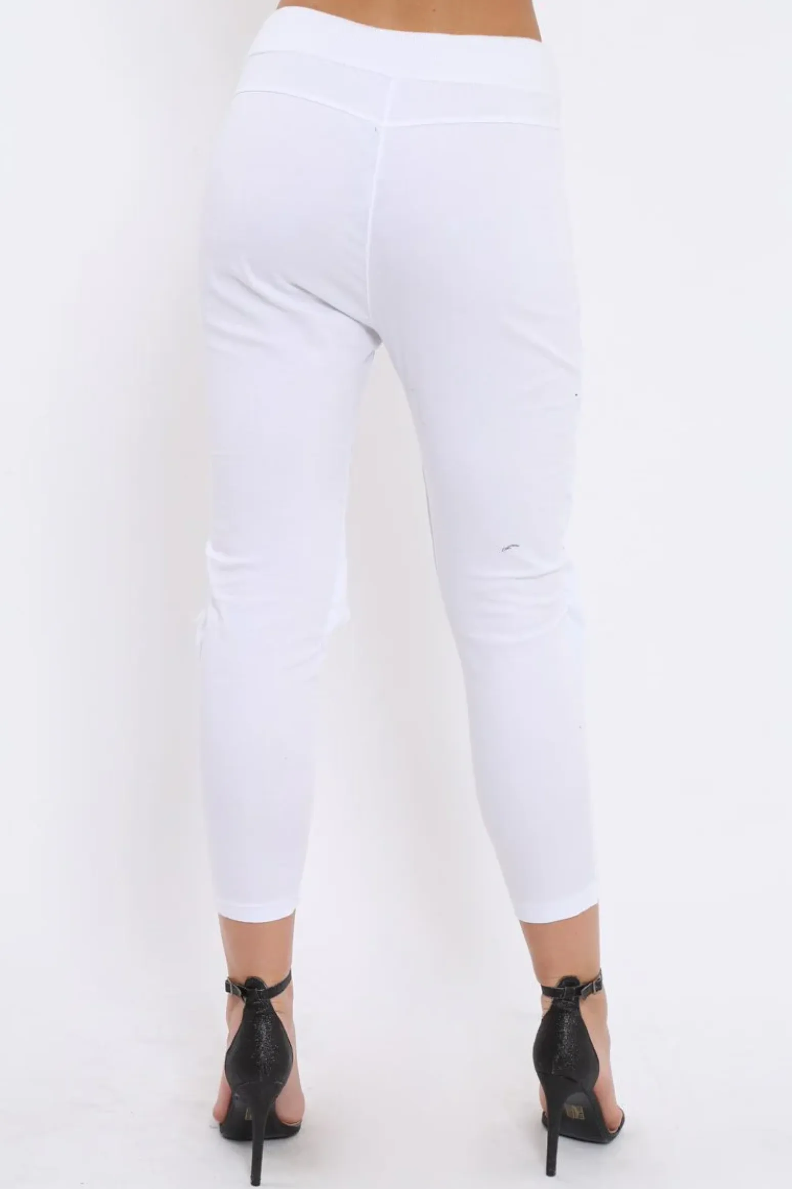 Rebellious Fashion White Fish Net Panel Detail Joggers - Mikaela