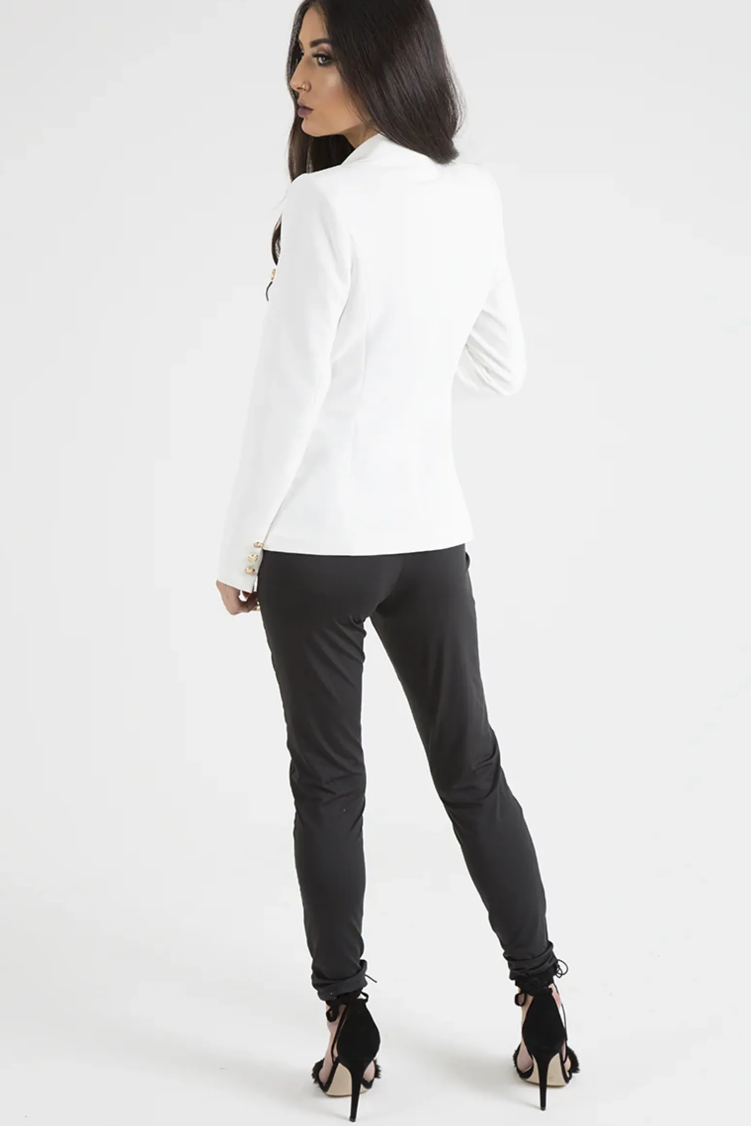 Rebellious Fashion White Fitted Gold Button Blazer - Mei