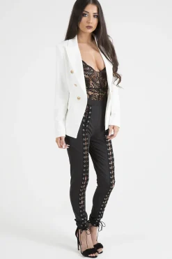Rebellious Fashion White Fitted Gold Button Blazer - Mei