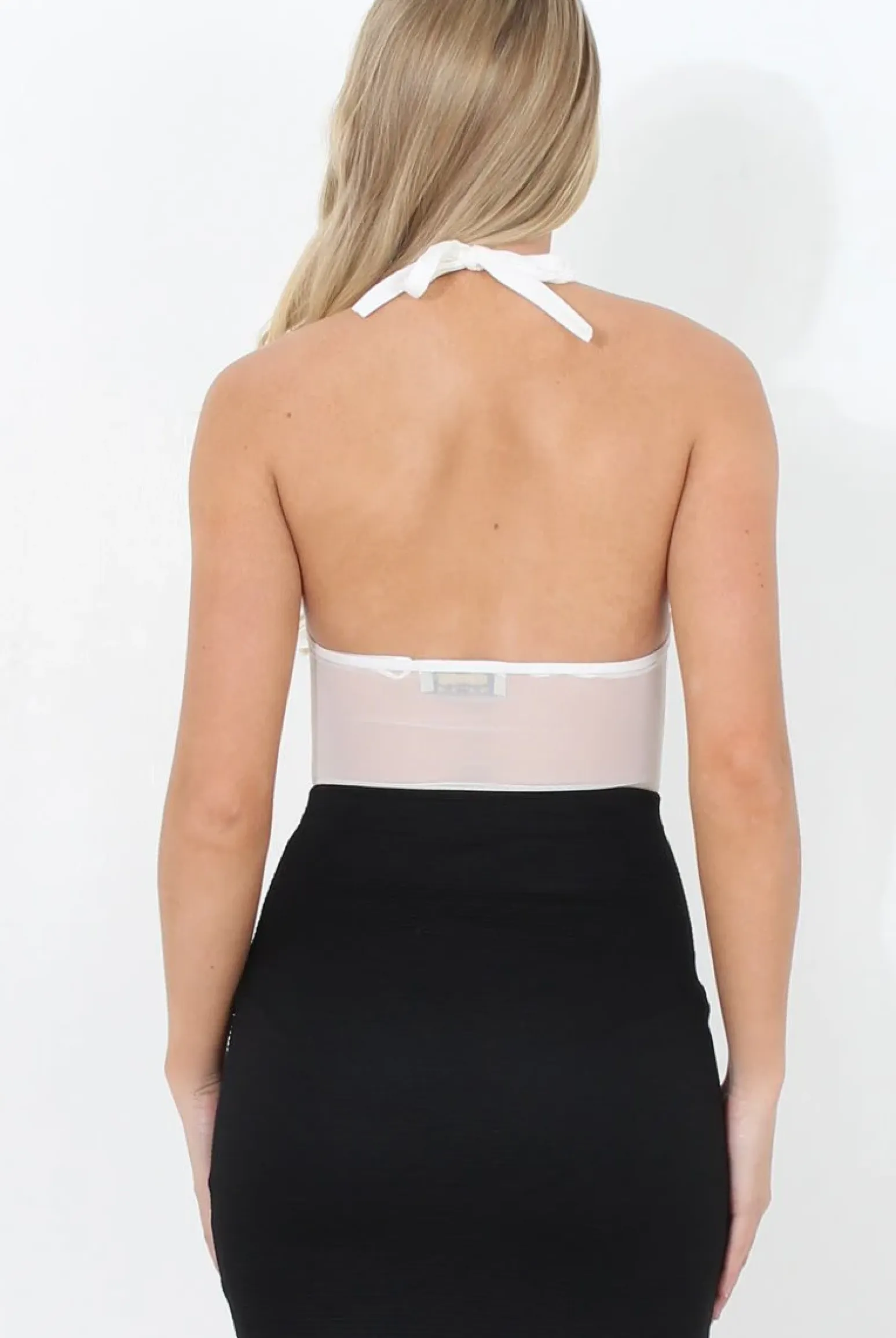 Rebellious Fashion White Flocked Halter Neck Bodysuit - Annetta