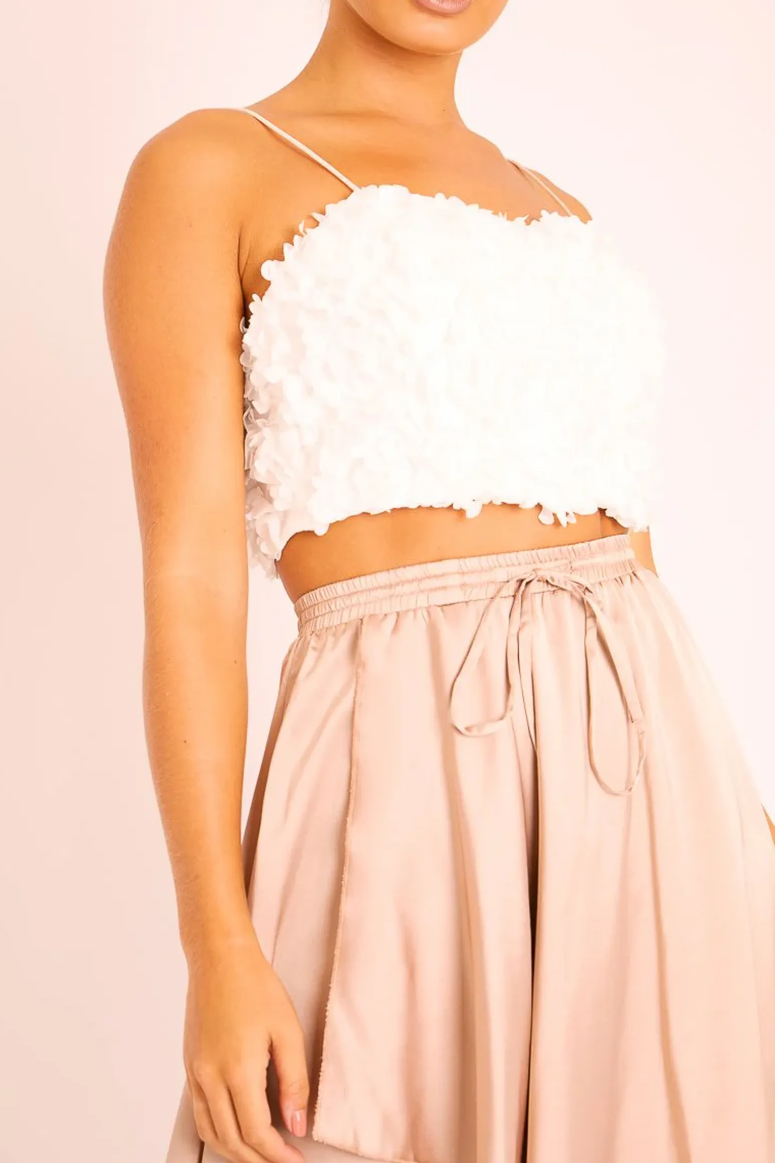 Rebellious Fashion White Floral Applique Crop Top - Freida