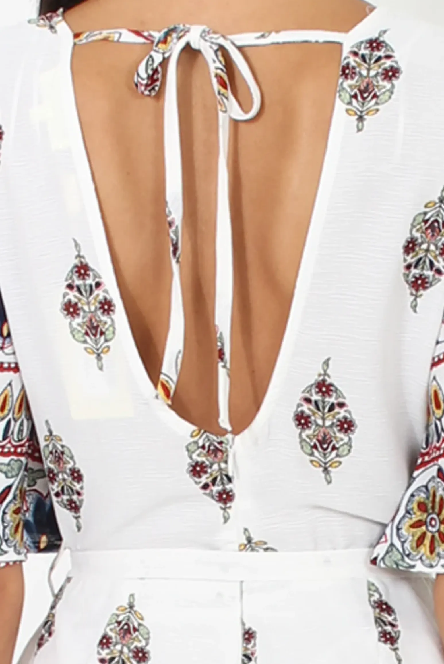 Rebellious Fashion White Floral Border Print Playsuit - Shauna