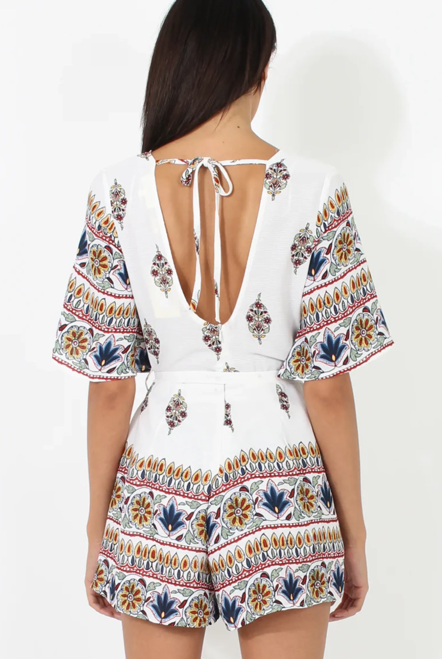Rebellious Fashion White Floral Border Print Playsuit - Shauna