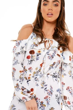 Rebellious Fashion White Floral Cold Shoulder Playsuit - Ronnie