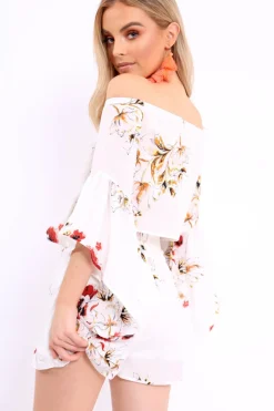 Rebellious Fashion White Floral Crop Top and Shorts Co-ord - Teigan