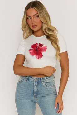 Rebellious Fashion White Floral Crop Tshirt - Diletta