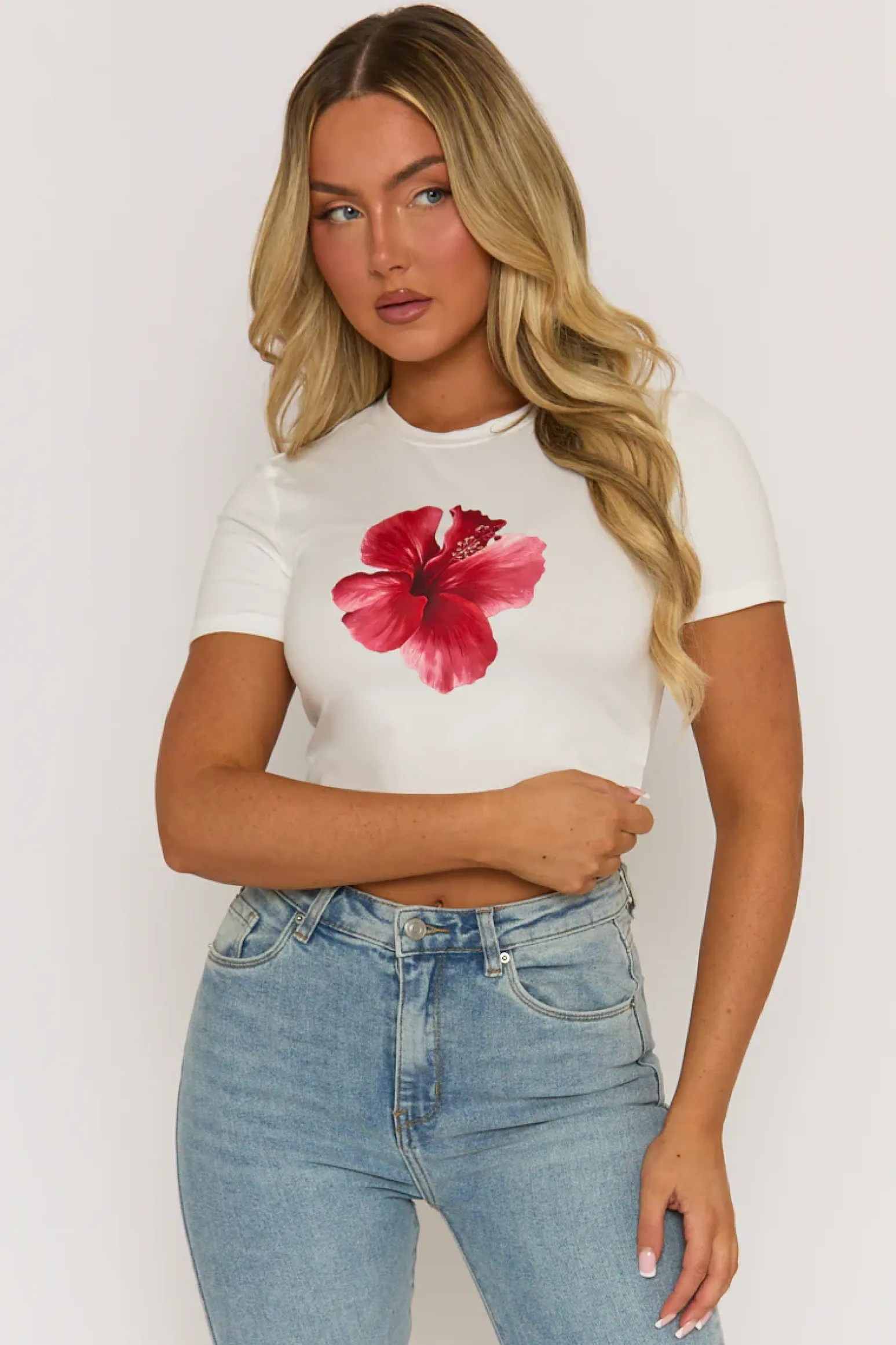 Rebellious Fashion White Floral Crop Tshirt - Diletta