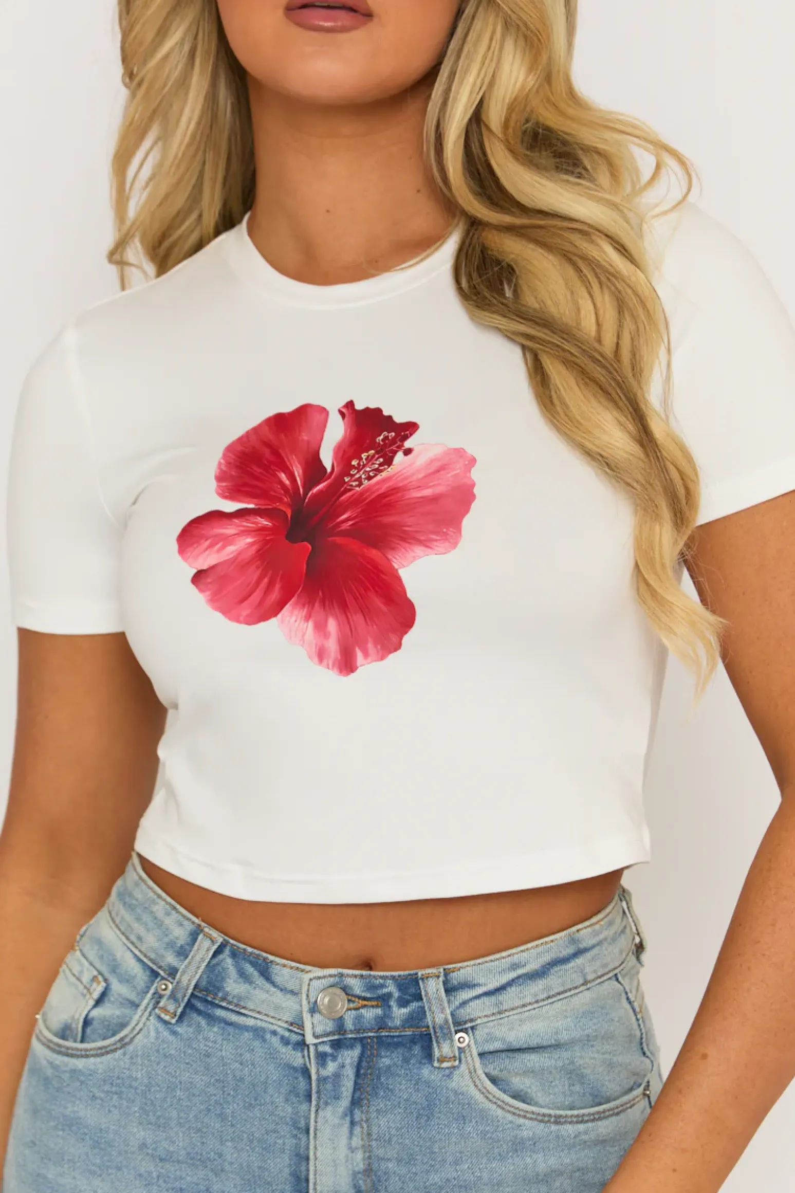 Rebellious Fashion White Floral Crop Tshirt - Diletta