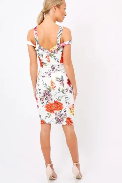 Rebellious Fashion White Floral Cross Over Strap Dress - Briony