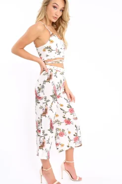 Rebellious Fashion White Floral Cullotes - Destini