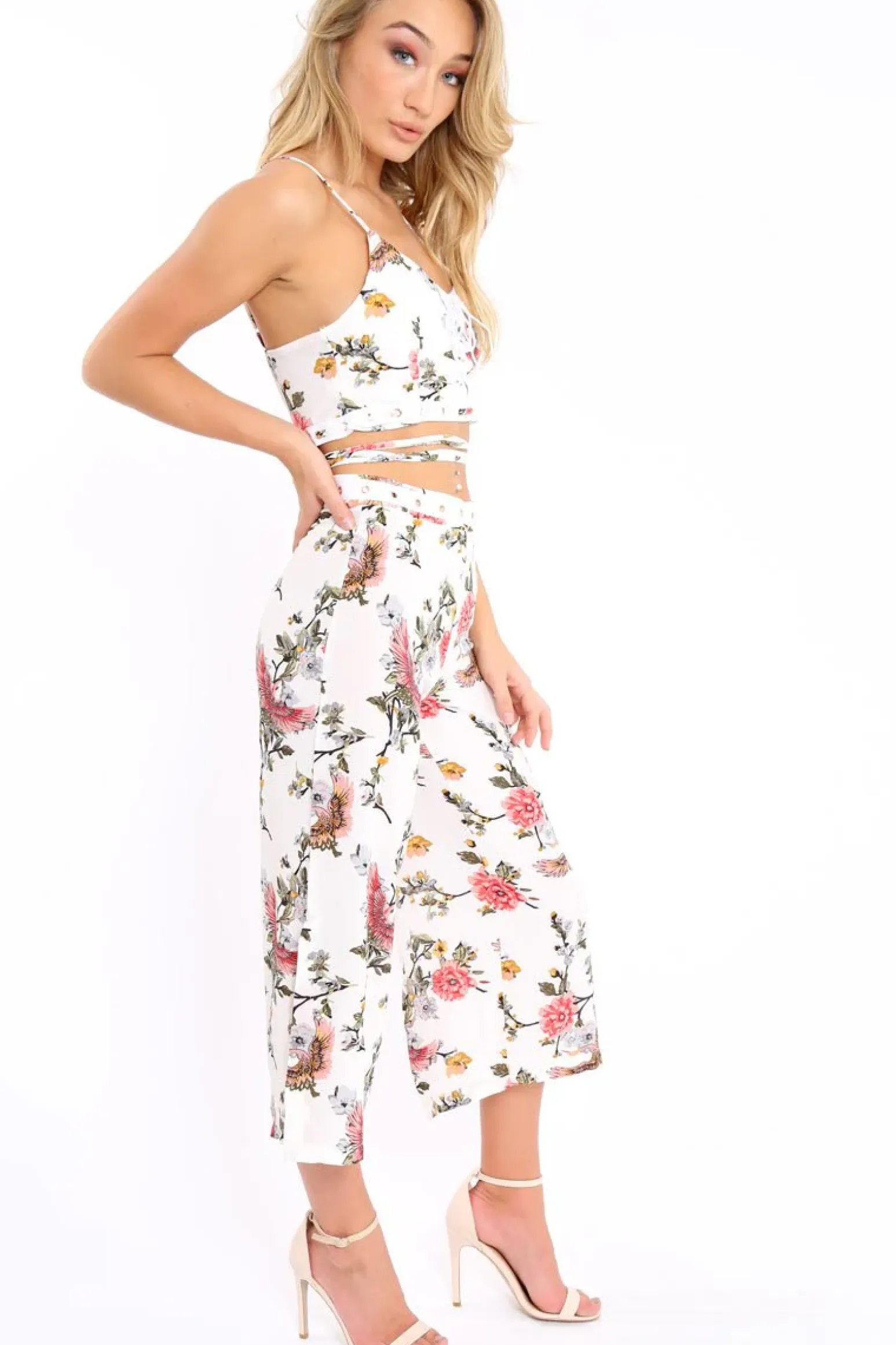 Rebellious Fashion White Floral Cullotes - Destini