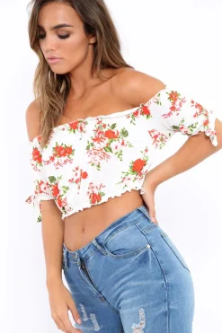 Rebellious Fashion White Floral Frill Gypsy Top - Maysia